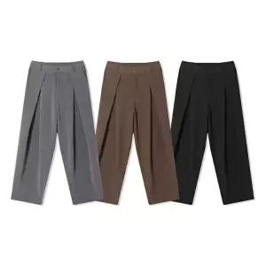 [리빌모아]남자 핀턱 뒷밴딩 스트링 와이드 슬랙스 AC-PTA-Q043-차콜그레이