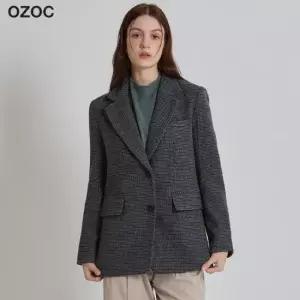 오조크 울 블렌디드 체크 투버튼 자켓