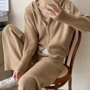 스웨터 코디 소재 실루엣 세트 매치 상하 다양한 가벼운 짚업 촉감 부드러운 자연스러운 투지퍼