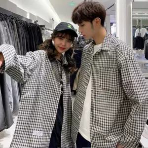 커플남방 긴팔셔츠 청난방 데님셔츠 체크 남자가