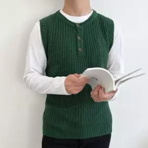 YAN 1053 남자헨리넥와플니트조끼 브이넥 브이넥가디 WFIP8HB