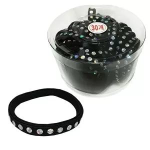 [셀러허브 패션]반짝다이아 납작 검정고무줄 30P 코사지통 머리끈