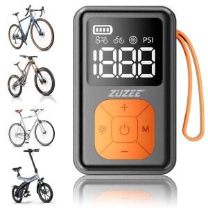 ZUZEE 미니 자전거 펌프, 게이지가 포함된 150 PSI 휴대용 3배 더 빠르고 자동 정지 및 브러시리스 모터, 프레스타 슈레이더 밸브가 전기 타이어 로드 바이크, MTB, 모터사이클, 볼 등 다양한 용도로 사용할