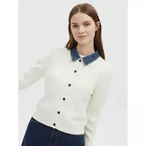 [하프클럽/샵앤]여성 데님 카라넥 꽈배기 니트 베이직 가디건 NARU-WCD-21039-아