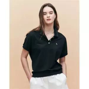 헤지스 HAZZYS LADIES [아이코닉] 릴랙스핏 반팔 피케 티셔츠 블랙 HSTS5BC35BK 404068