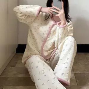 [에이치플러스몰]에어 코튼 누빔 파자마 여성 사계절 수면 잠옷 세트 긴바지파자마