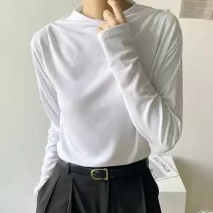 [하프클럽/옷자락]여자 모크넥 드레이드 셔링 롱슬리브 파스텔 티셔츠