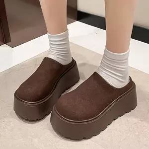 [굿쇼핑몰]스트랩 웨지 기모 슬리퍼 4cm