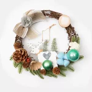 크리스마스 원형 벽장식 도어소품 (엔틱루돌프) 트리 장식용 걸이품 트리용 가정용 파티 홈파티 인테리어