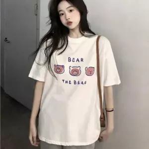 곰 캐릭터 프린트 반팔 티셔츠 영문포인트 캐주얼웨어