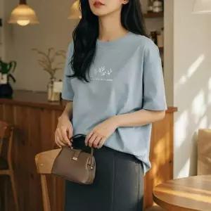 여성용 프린트 반팔 루즈핏 티셔츠 여름 이너 자켓 스타일 상의