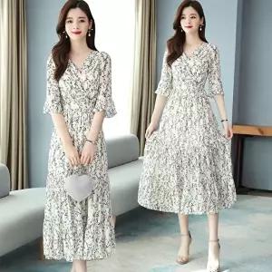 여성 여름 쉬폰 롱원피스 휴양지 반팔원피스 바캉스룩 (KYR-WEE88A5)