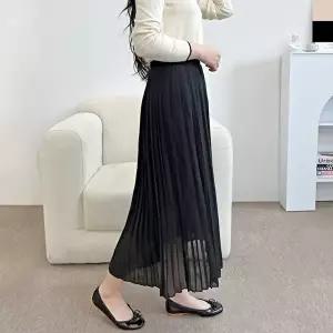 블레오 여자 밴딩 쉬폰 플리츠 주름 롱 스커트 DM260108189