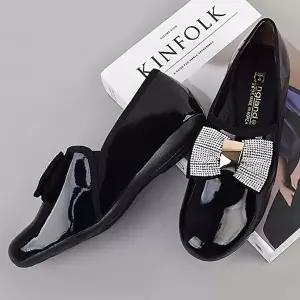 [엄지척]에나멜 플랫슈즈 리본장식 정장구두 여성단화 펌프스