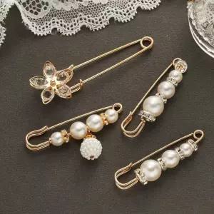 여성 진주 보석 한복 패션 브로치 옷핀 조절핀 세트