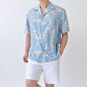 블레오 남자 휴양지 바캉스 오버핏 반팔 남방 셔츠 DM2601081347
