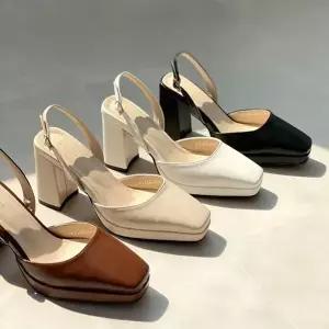 키높이 여자 심플 스트랩 슬링백힐 가보시 통굽 각코