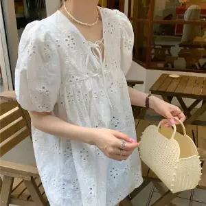 [하프클럽/]루즈핏 인기 리리 펀칭 반팔 블라우스