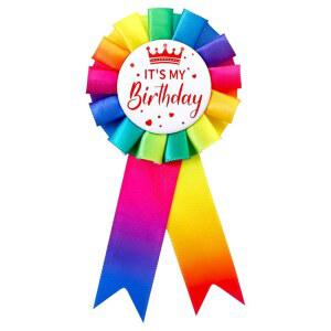 내 생일 축하해 버튼 핀 새틴 그로스그레인 리본 배지 브로치 여성 남성용