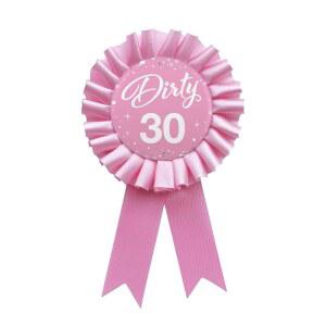 와우오파 더티 30 핀, 30번째 생일 축하 양철 배지 30세 핑크 코르사주 로제트 버튼 파티 장식 - 1개