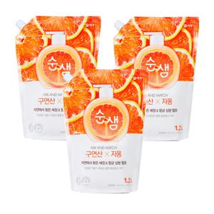 순샘 구연산 자몽 리필 1.2L 3개 주방세제
