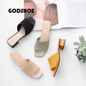 영이 골지 스퀘어 뮬 블로퍼 구두슬리퍼