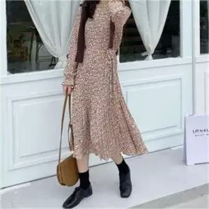 [오노마] ONM A라인 원피스 프릴 레오파드 플리츠 디자인 롱원피스 (S8055655)