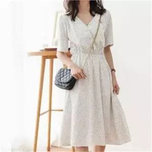 [오노마] ONM 브이넥 원피스 플레어 도트 허리밴딩 파스텔컬러 (S8055672)