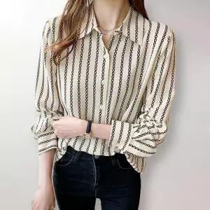 [퀸이즈] 55부터 77까지 바인트 허니문 체인패턴 긴팔 블라우스/셔츠