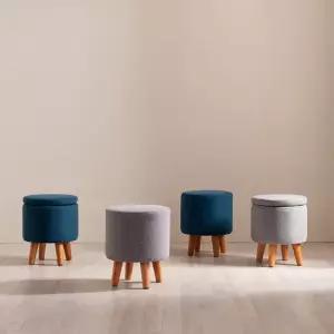 귀여운 패브릭 마카롱 수납 스툴 21 블루 그레이)
