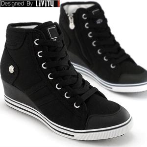 LiViTY 국내생산 5.5cm 반목 웨지힐 캐주얼 캔버스화 스니커즈 부티슈즈 워커 운동화 - 드림 50종택일