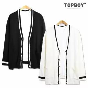 [하프클럽/탑보이]배색 오버핏 니트 가디건 (SM111)