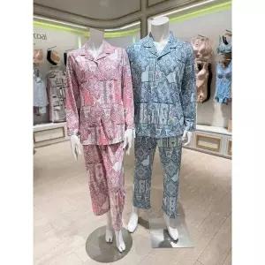 [와코루](광주신세계)같이 입으면 너무 예뻐요!프리미엄 면 니트 페이즐리나염 커플 잠옷 세트(WPA2506M...