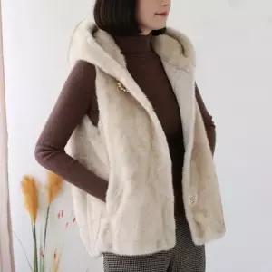 [웬디즈갤러리]브로치 밍크퍼 후드 베스트 LCT102