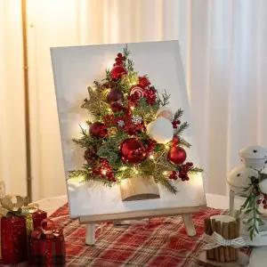 [텐바이텐]크리스마스 액자 트리 벽 장식 이젤세트 LED 베리 캔버스 47cm