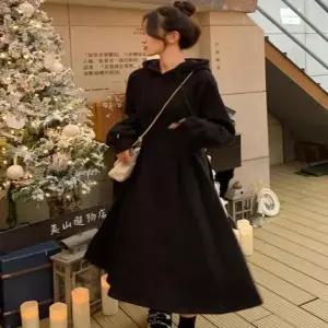 [오노마] ONM 여자 허리 라인 핀턱 주름 플레어 후드롱원피스 A라인 (S12513154)