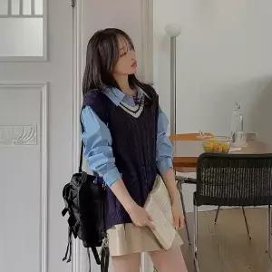 [제작/빅사이즈]이블렛 아렌든 배색 니트 베스트 제이스타일