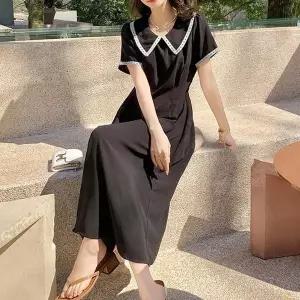 [오노마] ONM 레이스 배색 롱 원피스 허리 핀턱 뒷밴딩 플레어 라인 (S10584500)