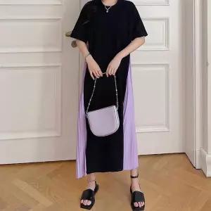 [오노마] ONM 심플 라운드넥 코튼 배색 플리츠 주름 롱원피스 (S10259206)