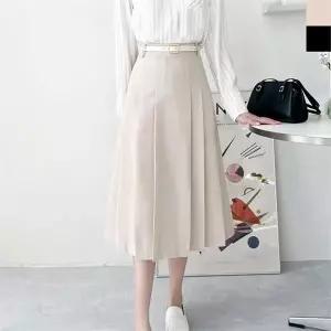 [오노마] ONM 여성 핀턱 플리츠 벨트 롱스커트 1P 플레어 주름 치마 (S10173887)