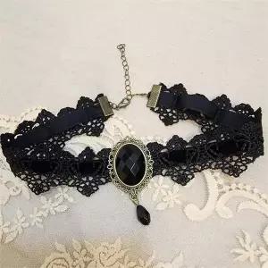 [오노마] ONM 검정 보석 북유럽풍 레이스 초커 목걸이 (S9594738)