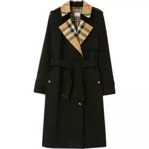 [명품] 롱 체크 칼라 개버딘 트렌치코트 8076362