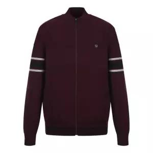 남성 소매 포인트 풀집업 하이넥 니트_와인