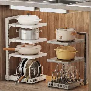 높이조절 냄비 후라이팬 거치대 주방 선반 정리대 2단 3단 4단