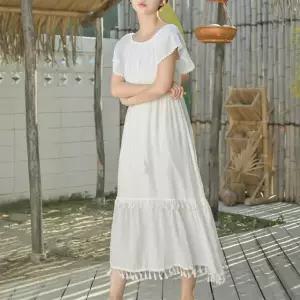 /옷자락 여자 여리여리 여름 태슬 흰색 롱원피스