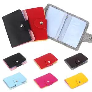 칼라 인조가죽 버튼식 양면 카드지갑 남성 여성 수첩 보관 케이스 명함집 정리함