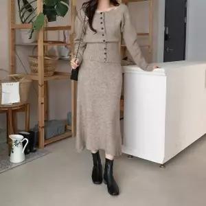 [셀러허브]여자 버튼 FW 스웨터 드레스업 긴치마 세트 (S28397677)