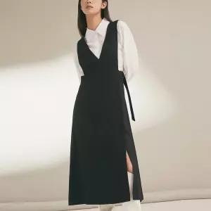 [미쏘] V넥 주름변형 레이어드 원피스 (MIWOWC212B-T)