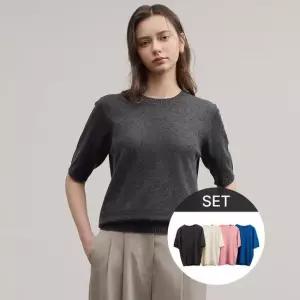 여성라운드넥울반팔니트4종세트