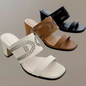 여성용 6cm 통굽 스트랩 펀칭 사각코 샌들